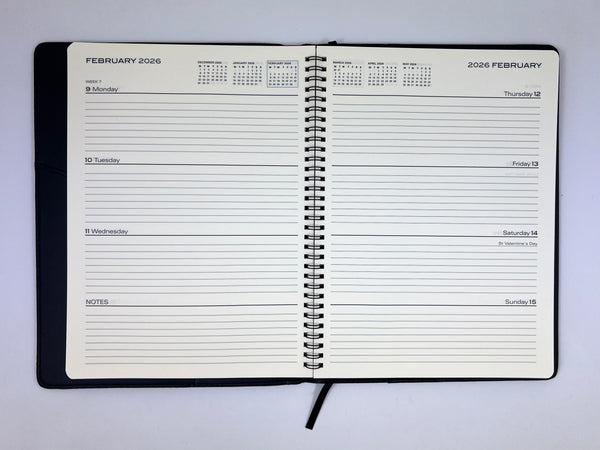 2026 Week to View - A4 Spiral Diary - Black