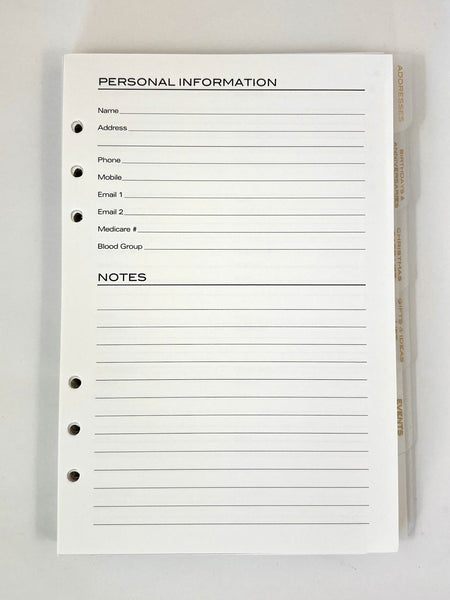 Family & Friends Planner Binder REFILL