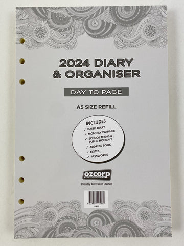 2024 Organiser Diary Refill - Day to a Page A5 30% OFF
