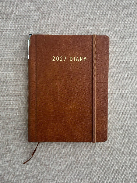 2027 Week to View - A5 Diary with Pen - Croc Tan