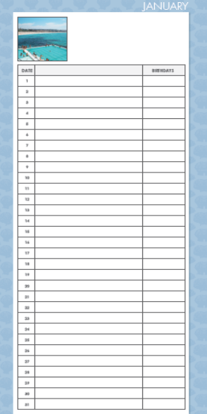 Everlasting Calendar - Beachside