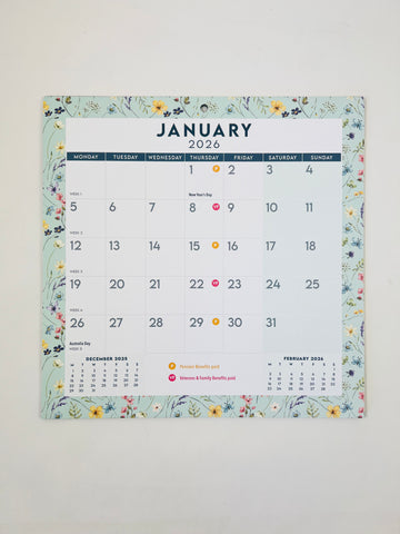 2026 Magnetic Square Calendar - Wildflowers