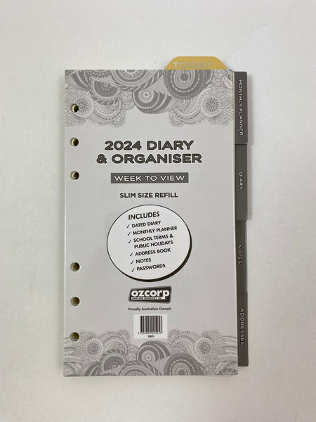 2024 Organiser Diary Refill - Week to View Slim