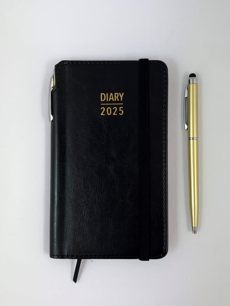 2025 Week to View Slim Diary w/ Pen - Black