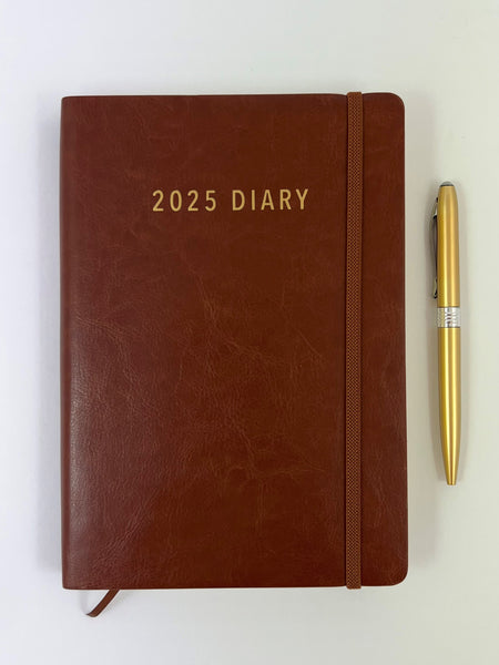 2025 A5 Diary Day to a Page - Tan Softcover