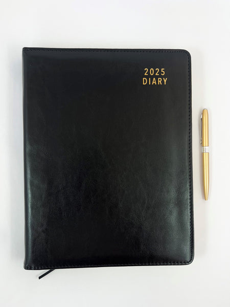 2025 A4 Diary Spiral Day to a Page - Black