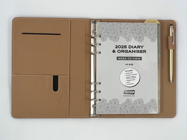 2025 Organiser Diary A5 Week to View - Black