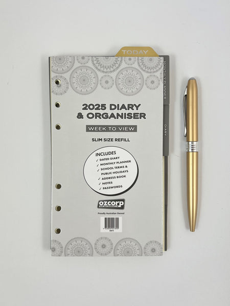 2025 Organiser Diary Refill - Slim Week to View