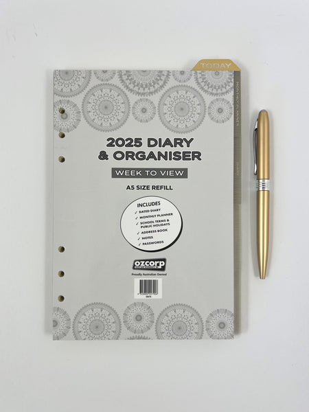 2025 Organiser Diary Refill A5 - Week to View