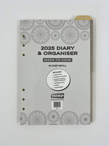 2025 Organiser Diary Refill A5 - Week to View