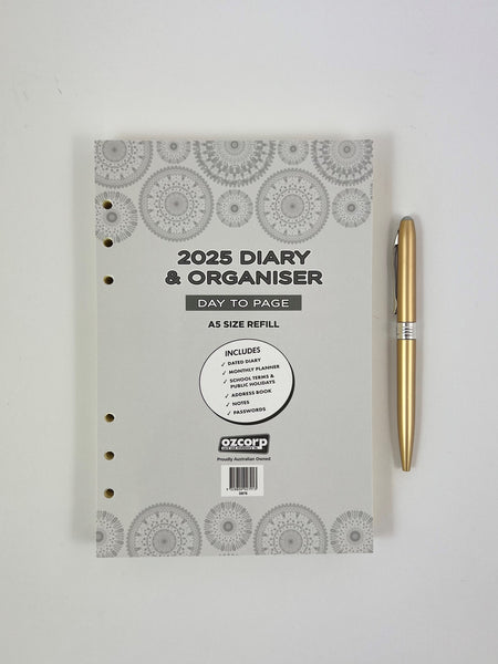 2025 Organiser Diary Refill A5 - Day to a Page