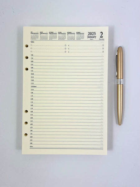 2025 Organiser Diary Refill A5 - Day to a Page