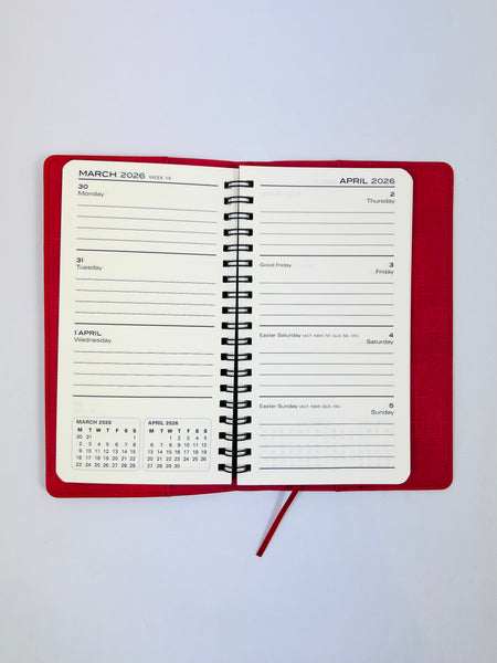 2026 Week to View - Slim Spiral Diary - Red