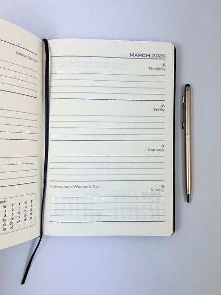 2026 Week to View - A5 Diary with Pen - Black