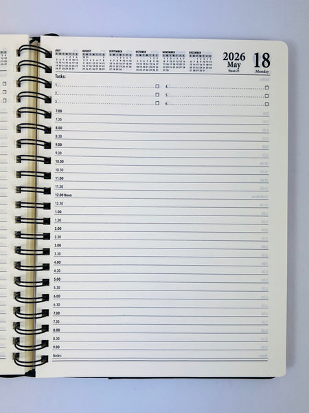 2026 Day to Page - A4 Spiral Diary - Black