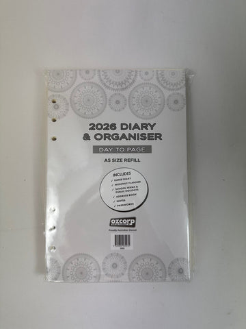 2026 Organiser Diary Refill A5 - Day to a Page