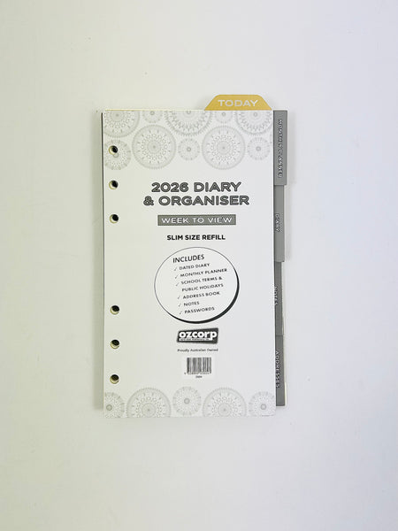 2026 Organiser Diary Refill - Slim Week to View