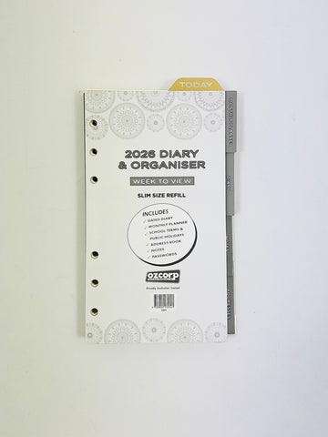 2026 Organiser Diary Refill - Slim Week to View