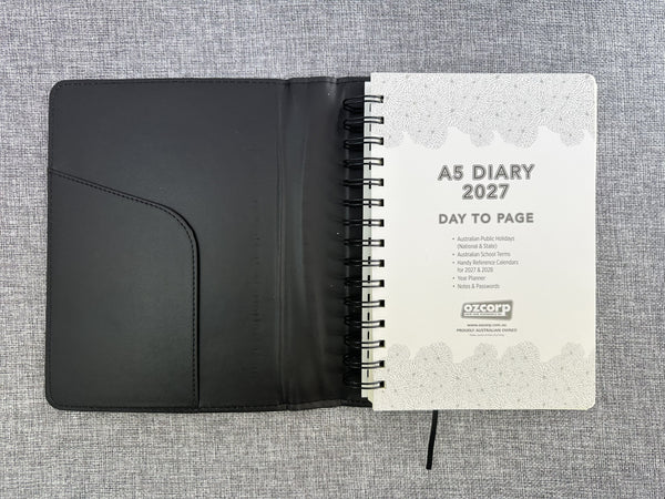 2027 Day to Page - A5 Spiral Diary - Black
