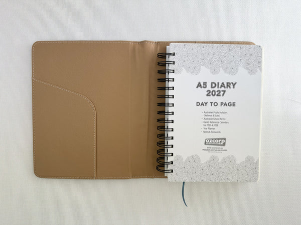 2027 Day to Page - A5 Spiral Diary - Stormy Blue