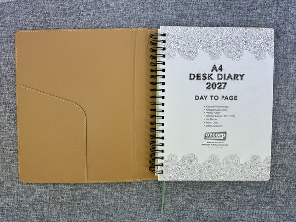 2027 Day to Page - A4 Spiral Diary - Olive