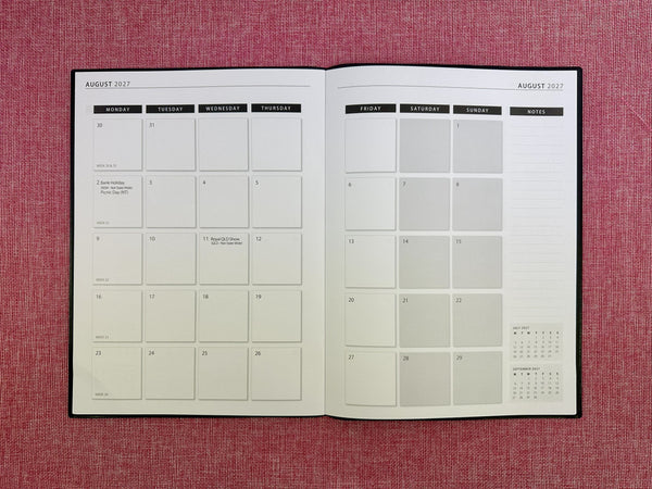 2027 Monthly Planner - A4 - Black PVC