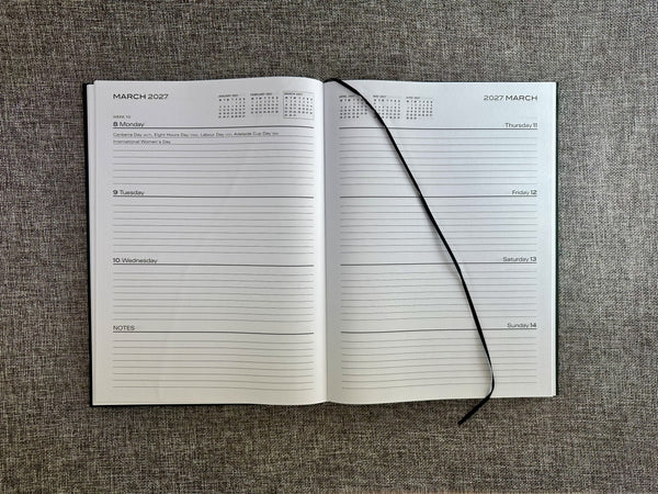 2027 Week to View - A4 Business Diary - Black