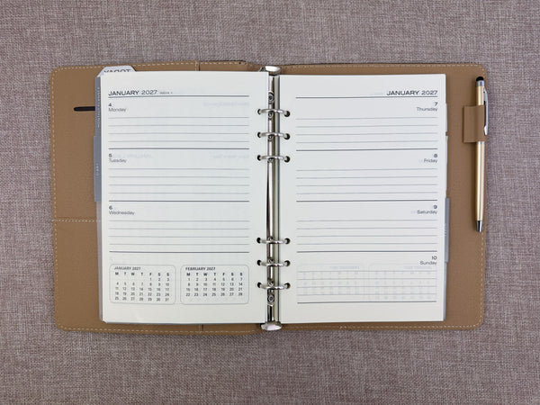 2027 Week to View - A5 Organiser Diary - Black
