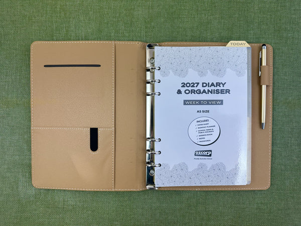 2027 Week to View - A5 Organiser Diary - Croc Tan