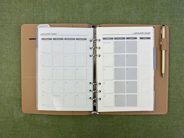 2027 Week to View - A5 Organiser Diary - Croc Tan