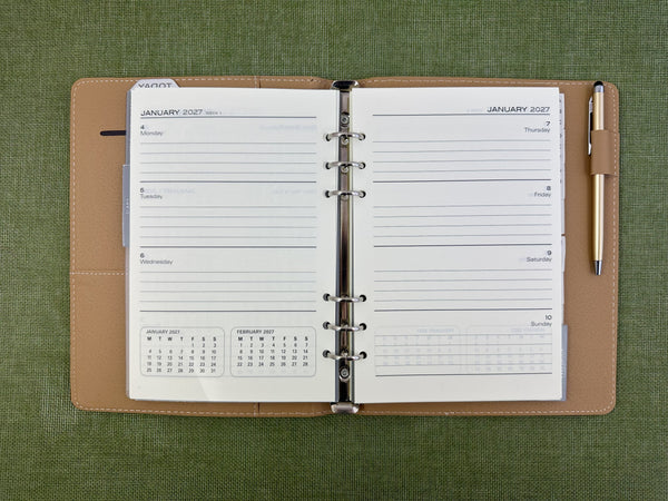2027 Week to View - A5 Organiser Diary - Croc Tan