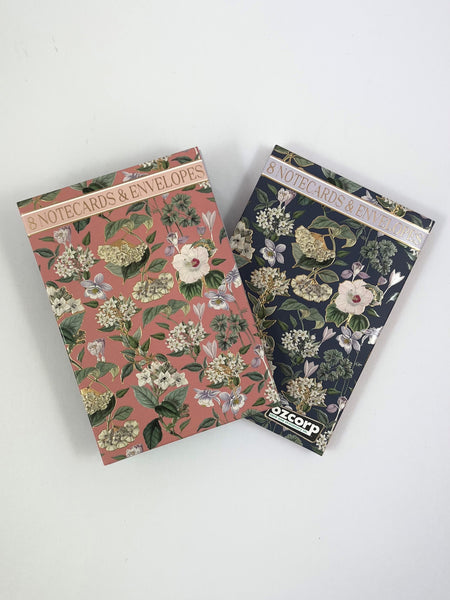 Notelet Set - Indigo & Coral Flora