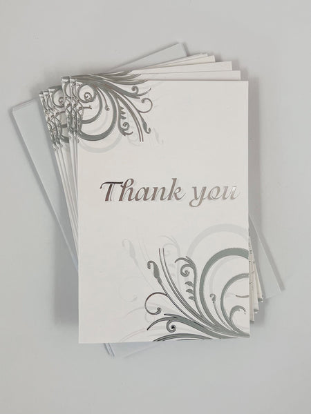 Thank You Card Set - Silver Swirl