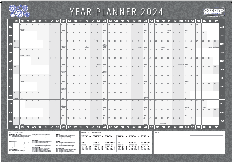 2024 Full Year Wall Planner (Folded)
