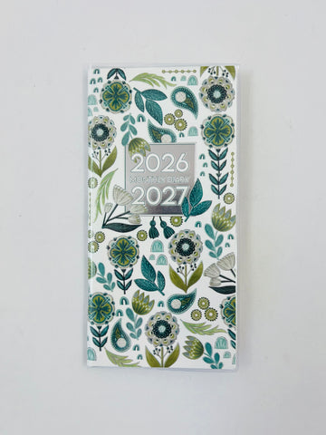 2026/27 Monthly Softcover Purse Diary -  Aqua Flora