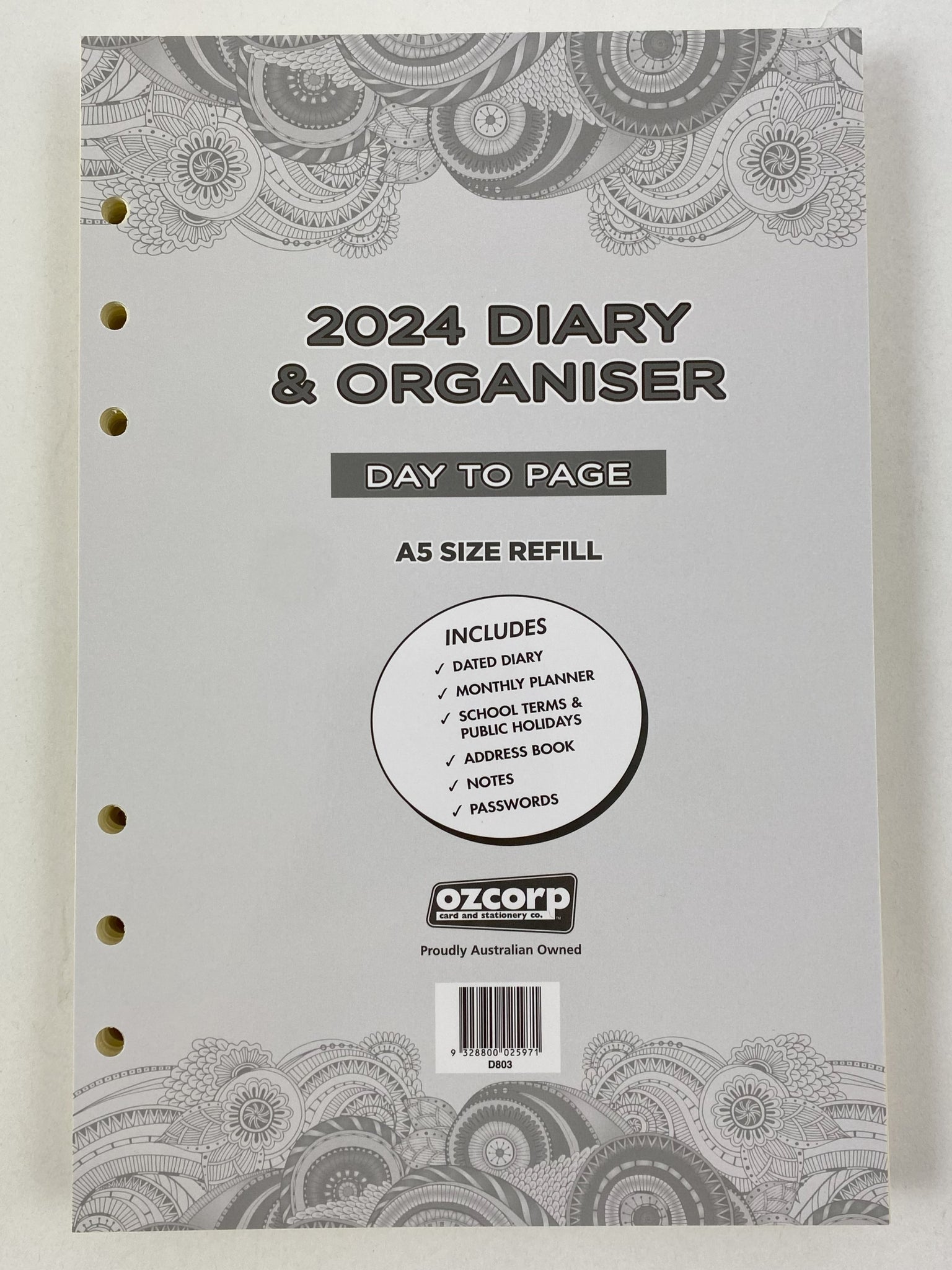 2024 Organiser Diary Refill - Day to a Page A5